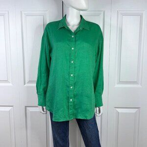 RAFAELLA women's green linen long sleeve blouse size XL LIKE NEW!!